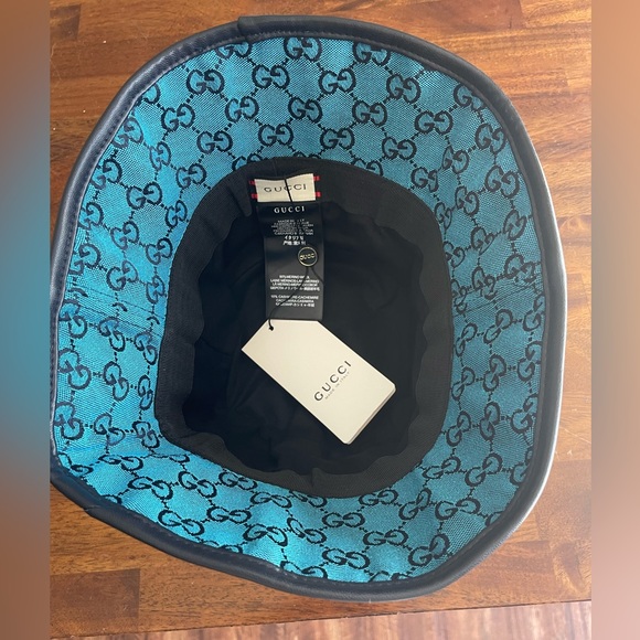 Gucci HAT BUCKET STYLE GG LOGO ALLOVER BLUE MONOGRAM CANVAS SMALL - Picture 5 of 6